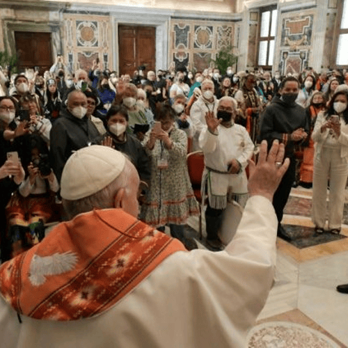 Pope with delegation of indigenous peoples of Canada in the Vatican